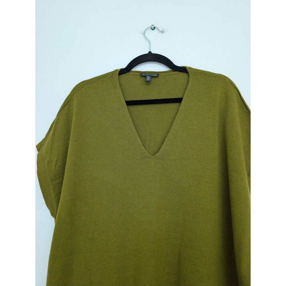 Eileen Fisher Merino Wool Italian Yarn V Neck Longline Sweater Tunic Vest Sz M - Picture 15 of 16
